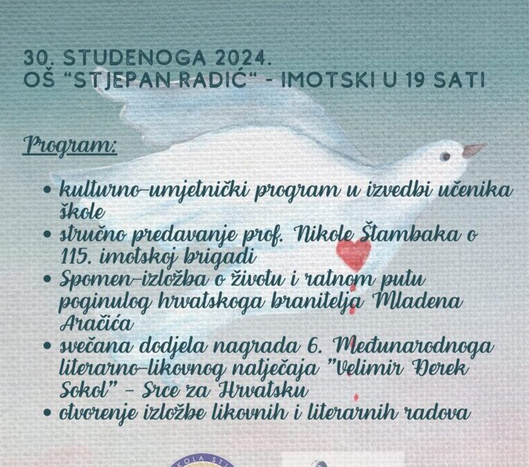 Svečanost dodjele nagrada 6. Međunarodnog literarno-likovnog natječaja “Velimir Đerek Sokol” – Srce za Hrvatsku