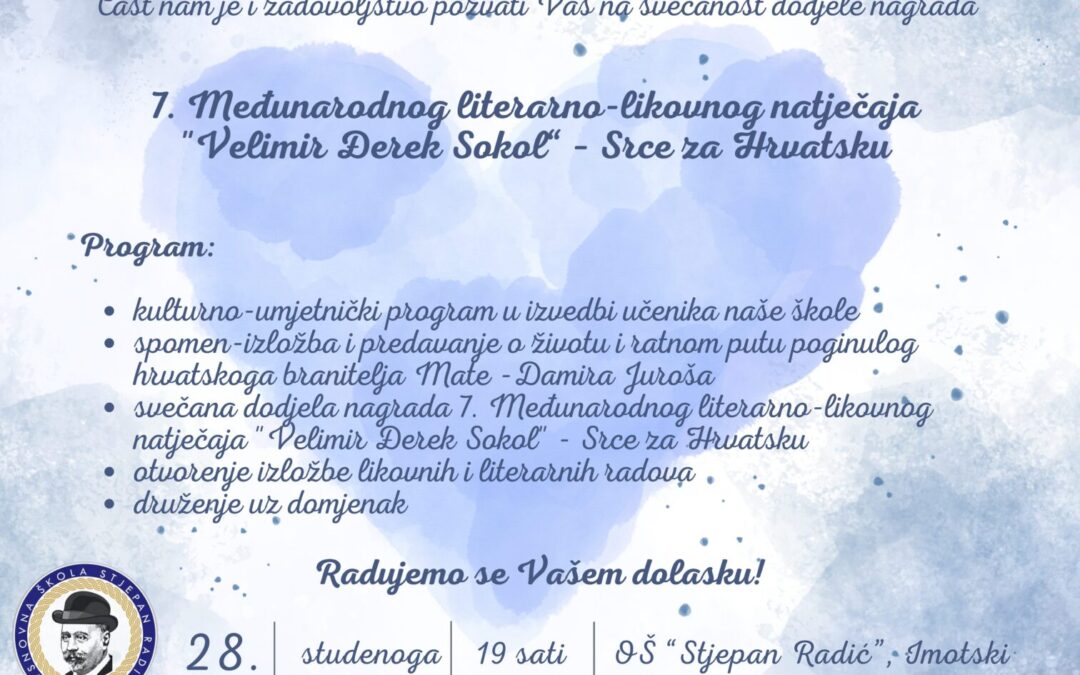 7. Međunarodni literarno-likovni natječaj “Velimir Đerek Sokol” – Srce za Hrvatsku